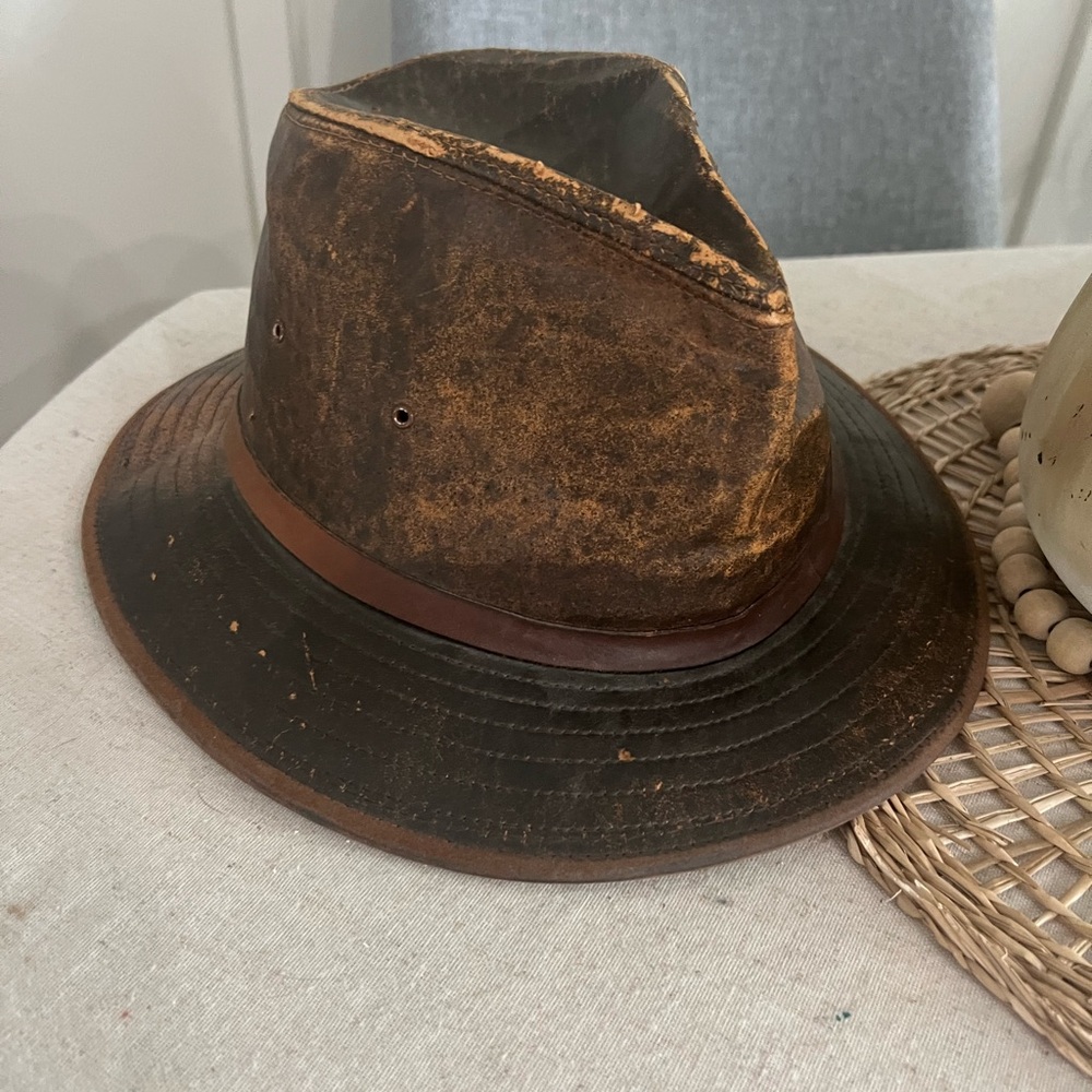 Vtg Henschel Hat Brown Leather Western Medium Banded  USA Made